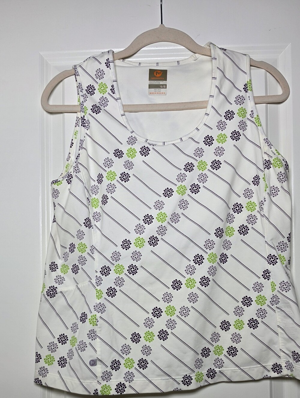 Merrell Women's Performance Athletic Tank Top Built-In Bra White Print Size L